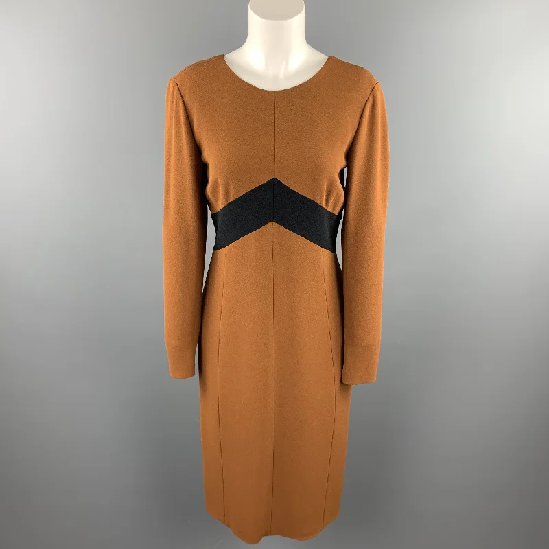 BURBERRY PRORSUM Size 10 Rust Brown Color Block Crepe A-Line Dress Ruffled unclassified dresses