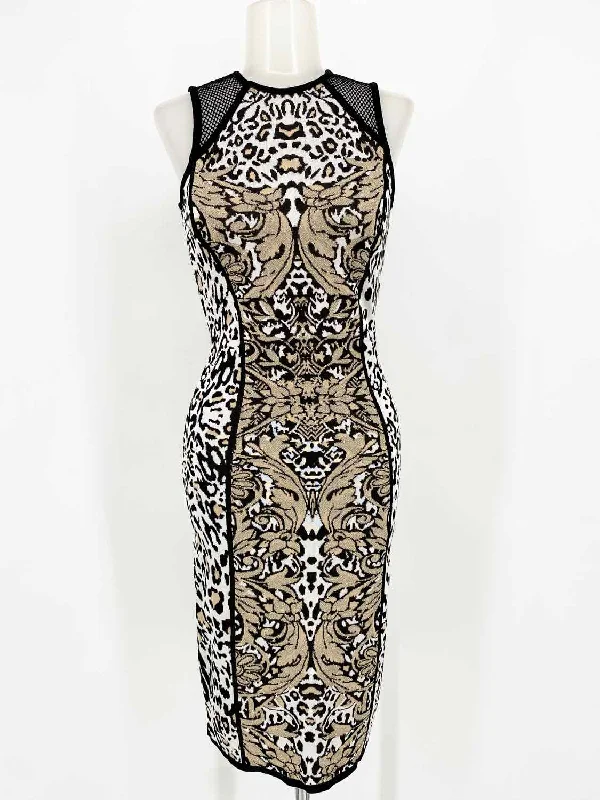 Cache Beige/Black sheath Cheetah Size XS Dress Plus size unclassified dresses