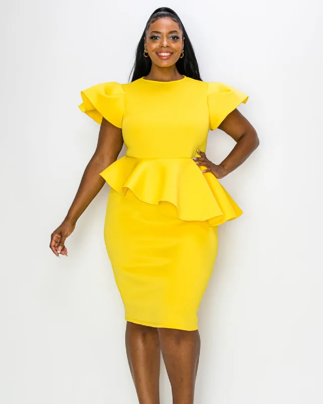 Calista Peplum Dress | Yellow Floral unclassified dresses