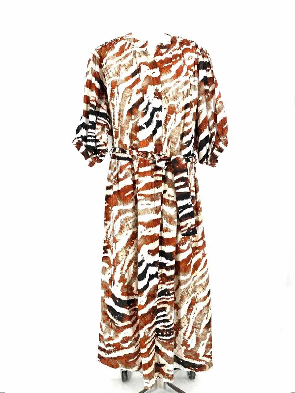 Calvin Klein Women's Brown Button Down Cotton Zebra Size 14 Dress Pastel unclassified dresses