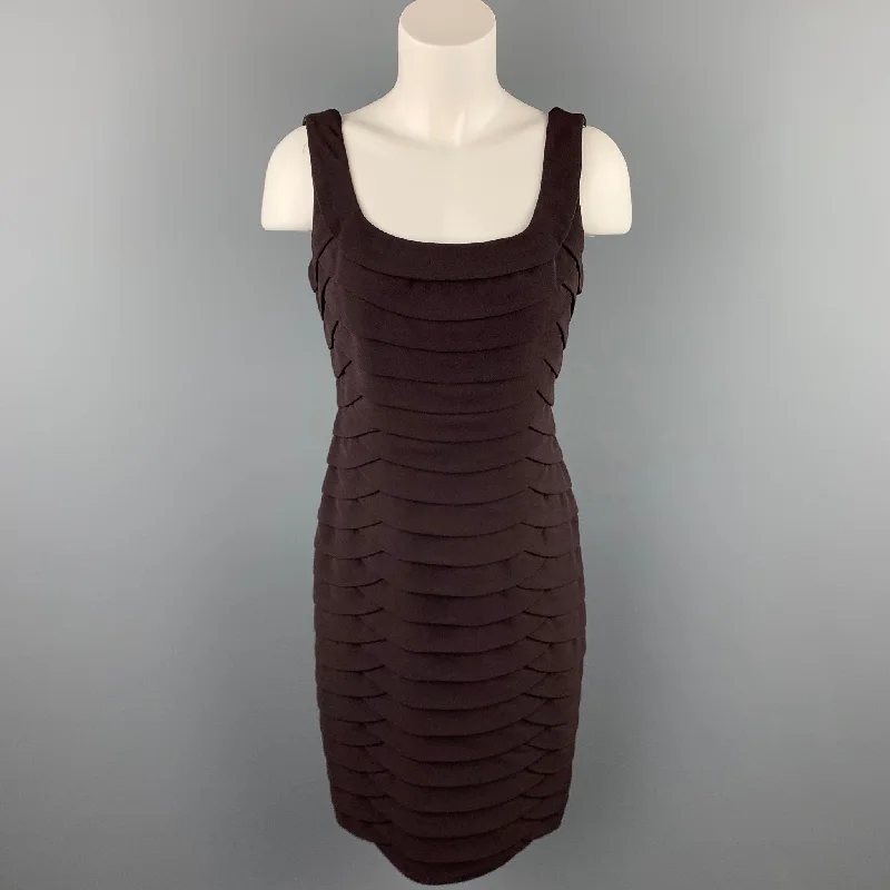 CARMEN MARC VALVO Size 6 Brown Layered Polyester Blend Sheath Dress Trendy unclassified dresses