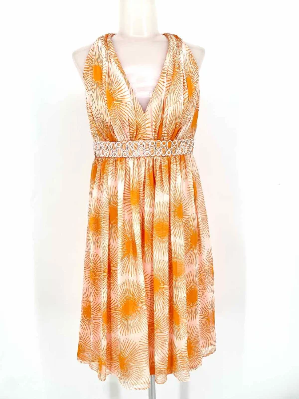 CARMEN MARC VALVO Women's Orange/White Empire Silk Size 2 Dress Silk unclassified dresses