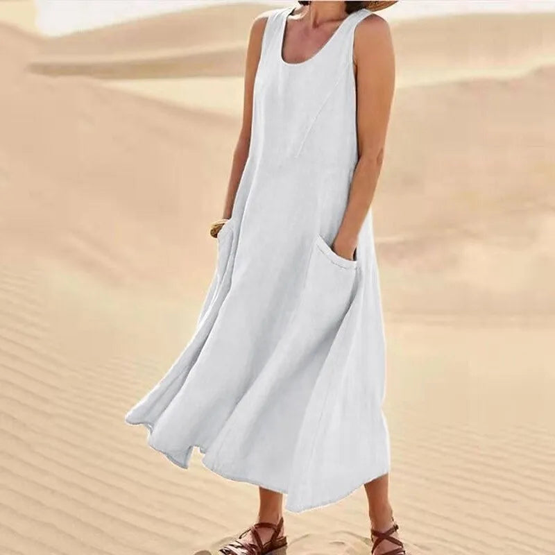 Cotton Linen Sleeveless Loose Swing Dress for Women Flowy unclassified dresses