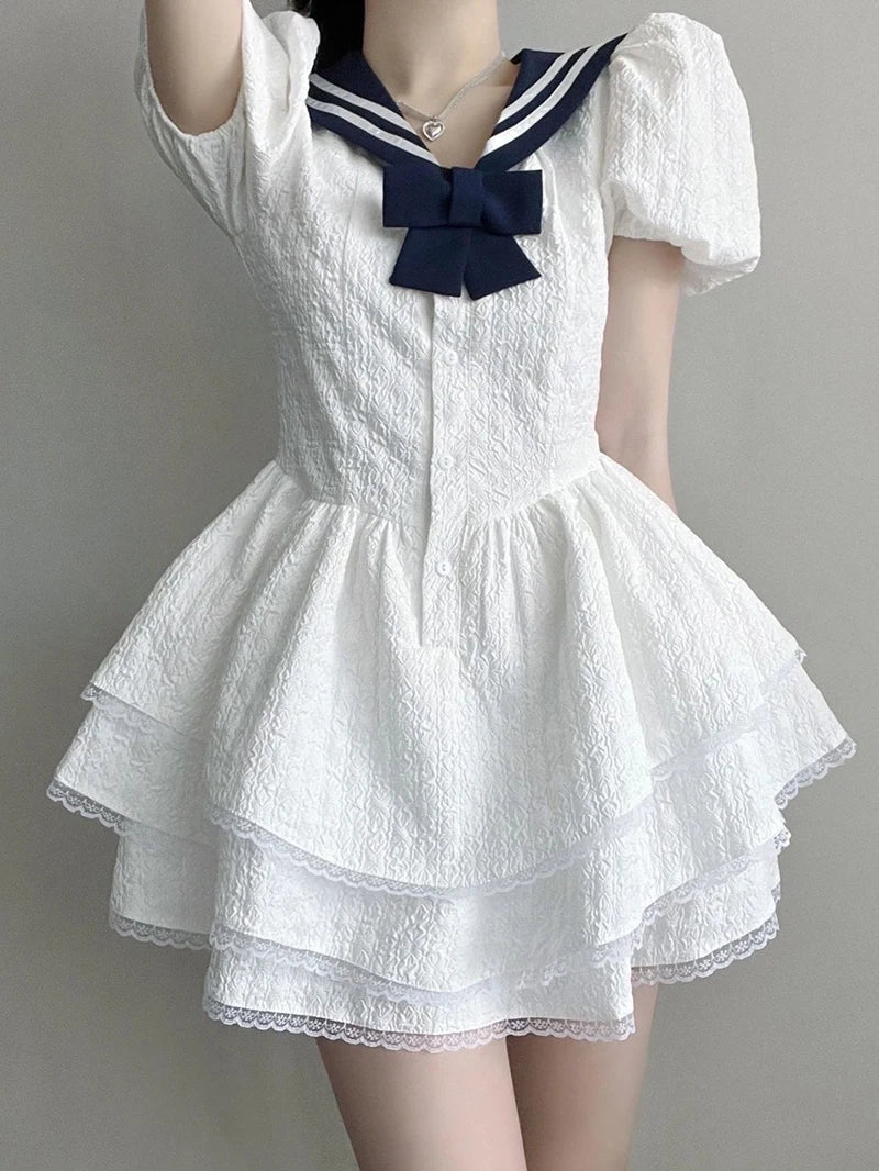 Cute Bow Sailor Collar Dress Tiered unclassified dresses