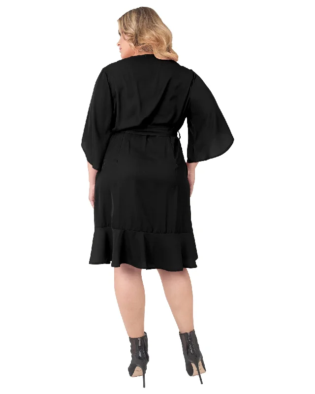 Delilah Kimono Sleeve Ruffle Wrap Dress | Black High-end unclassified dresses