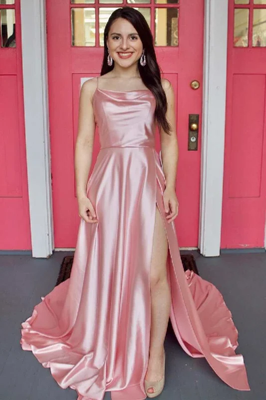 DingJiDress Prom Dress Evening Dresses Spaghetti Straps Satin With Slit A Line Floor Length Popular unclassified dresses