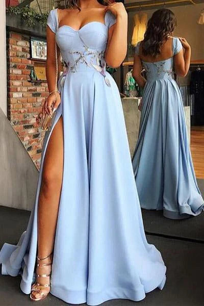 DingJiDress Prom Dresses Evening Dresses Cap Sleeve A Line Side Slit Satin Dark color unclassified dresses