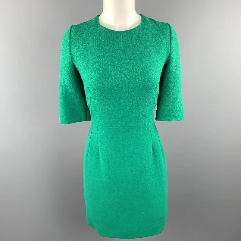 DOLCE & GABBANA Size 10 Green Wool Crepe Three Quarter Sleeve Shift Dress Wedding guest unclassified dresses