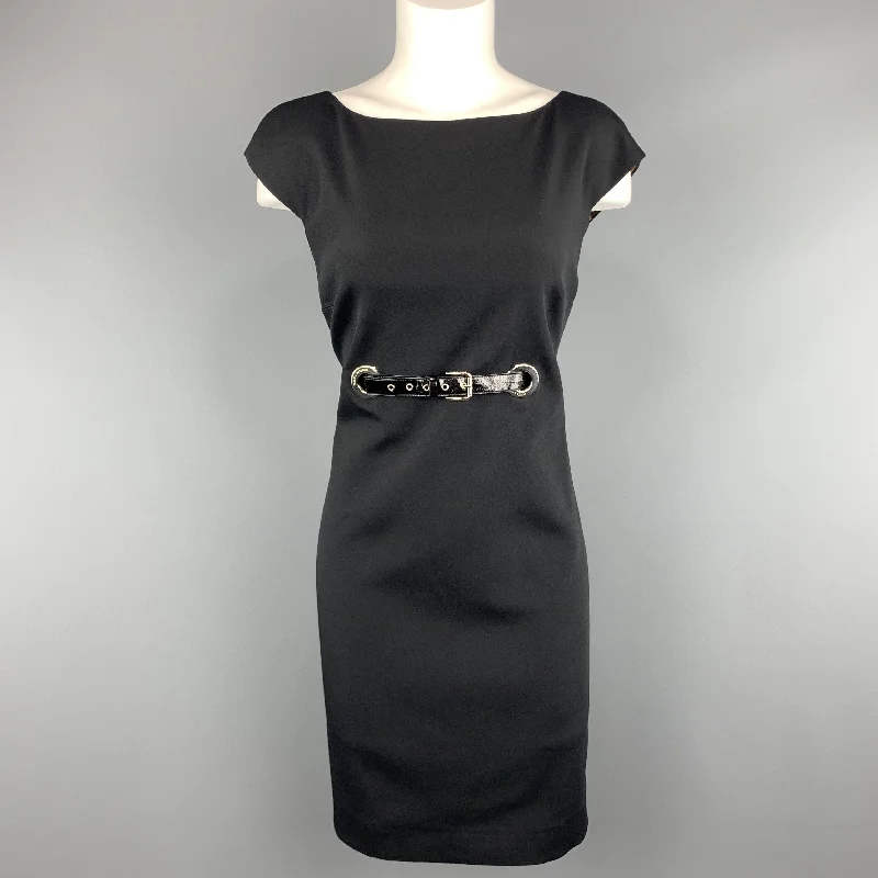 DOLCE & GABBANA Size 8 Black Patent Belt Grommet Shift Dress Mesh unclassified dresses