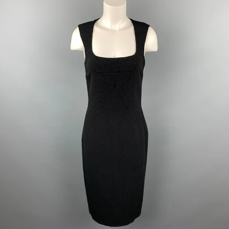 DOLCE & GABBANA Size 8 Black Wool Blend Scoop Neck A-Line Dress Fashionable unclassified dresses