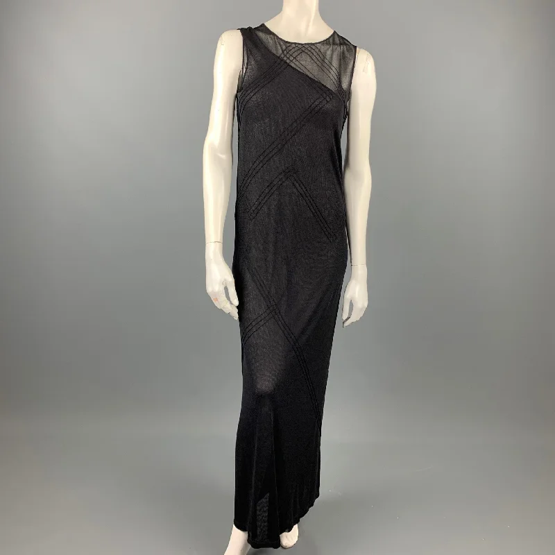 DONNA KARAN Size L Black Mesh Polyester / Rayon Shift Dress Metallic unclassified dresses