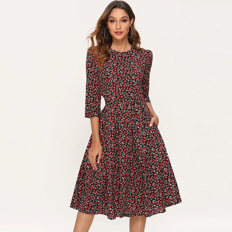 Elegant Dresses Women Vintage Floral Print A Cotton floral dresses