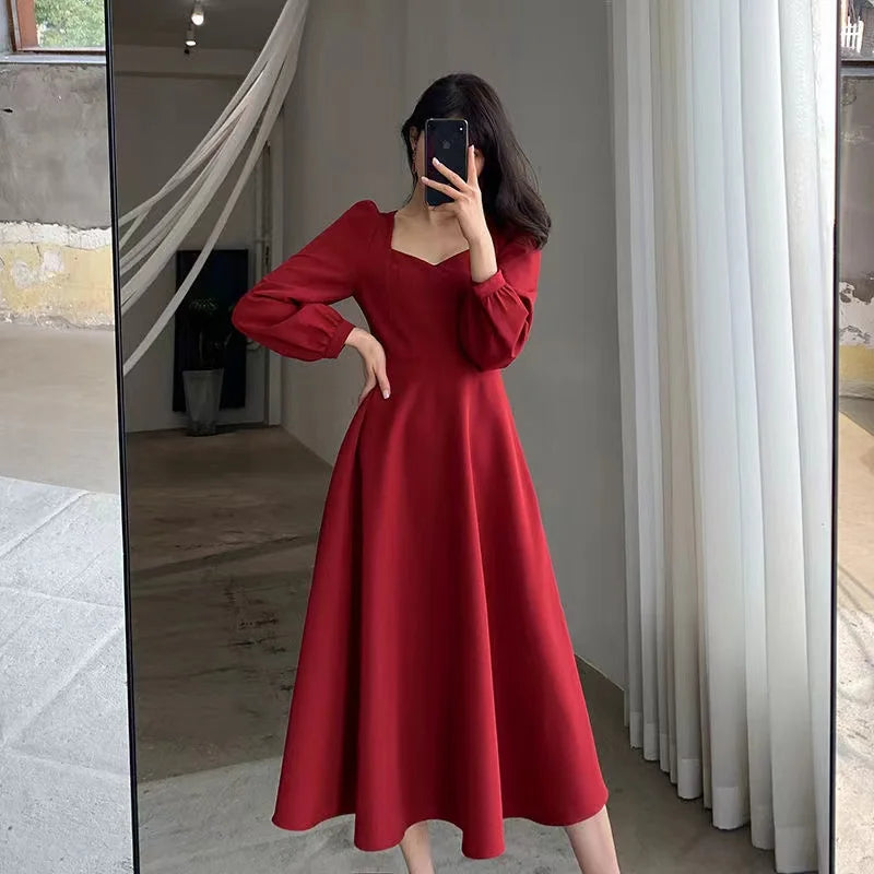 Elegant Puff Sleeve High Waist Slim Dress Soft fabric unclassified dresses