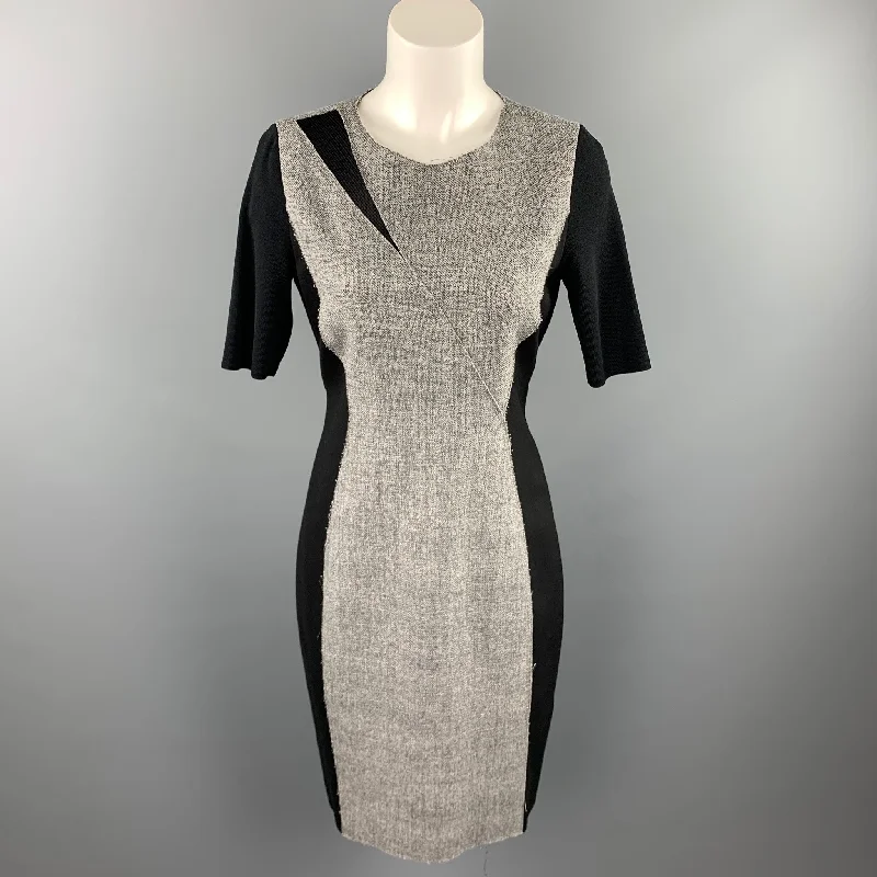 ELIE TAHARI Size 6 Black & Grey Mixed Fabrics Wool Blend Shift Dress Comfortable unclassified dresses