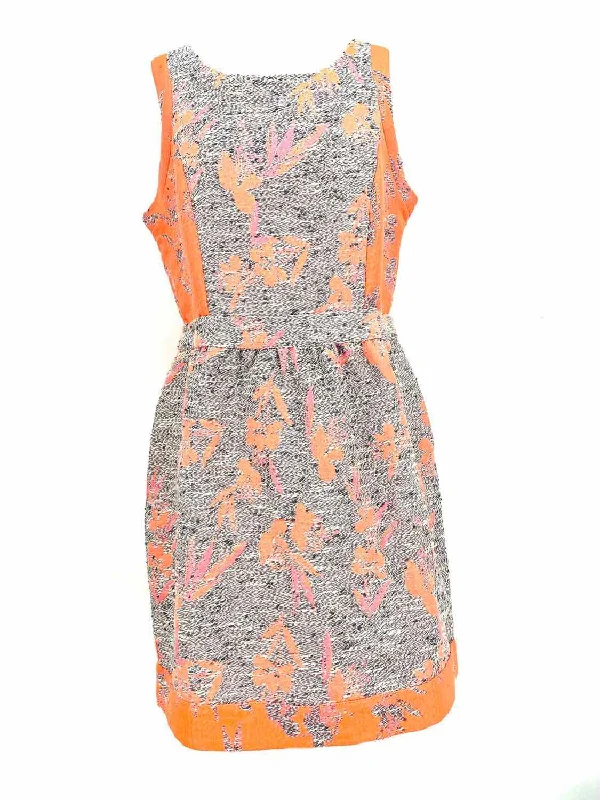 Ella Moss Women's Neon Orange Sleeveless Polyester Blend Tweed Size L Dress Elegant unclassified dresses