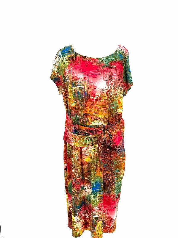 ELLEN TRACY Women's Red/Multi-color sheath Polyester Blend Abstract Dress Earthy tone unclassified dresses