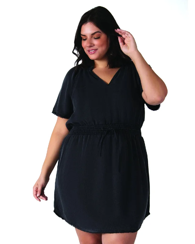 Ember Frayed Hem Dress | Black Ruched unclassified dresses