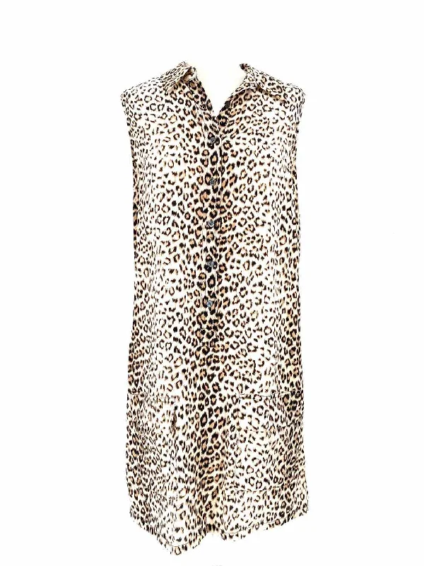 Equipment Femme Lucida Women's Beige Button Down Silk Leopard Size S Dress Elegant unclassified dresses