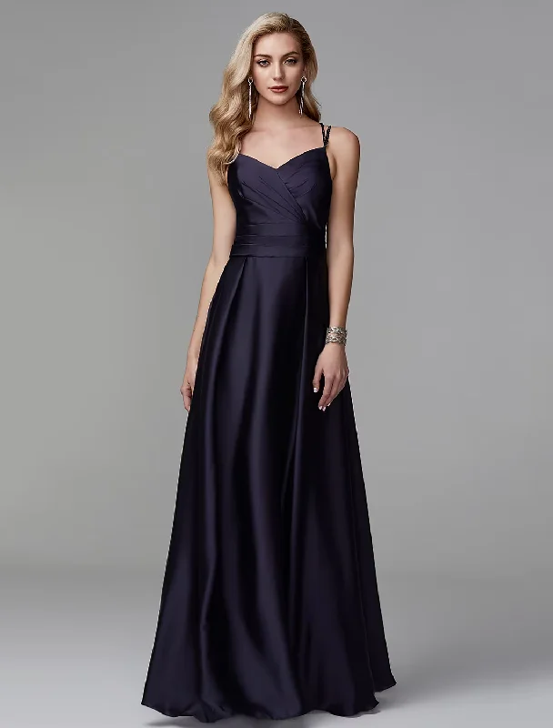 Evening Gown Dress Formal Floor Length Sleeveless V Neck Charmeuse Backless with Pleats Slit Ruched unclassified dresses