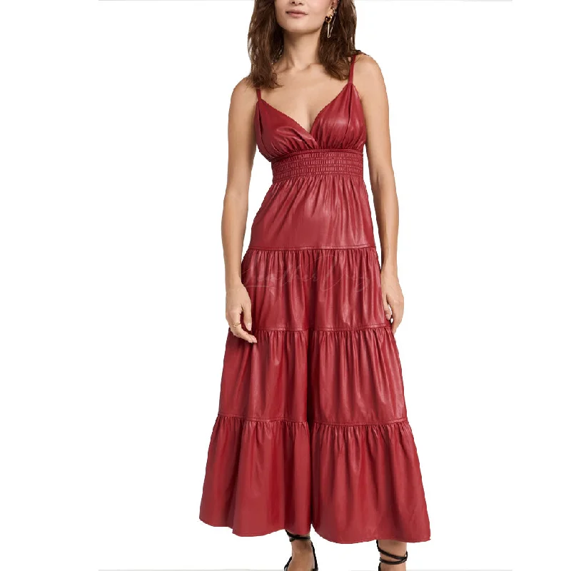 Faux Leather Dress Women Red Leather Gown Dress Flowy unclassified dresses