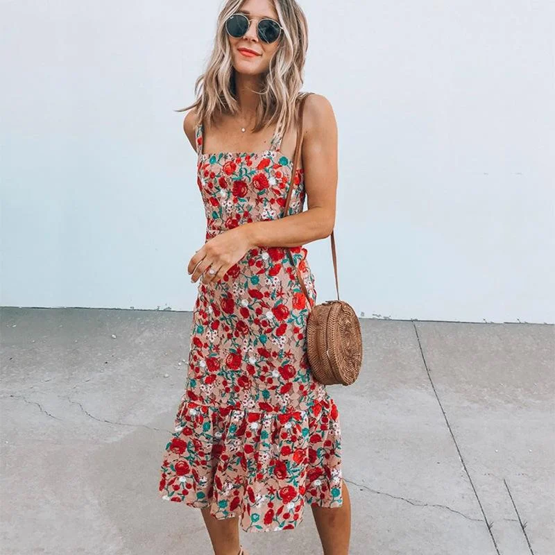 Floral Printed Sleeveless Bohemian Long Dress Halter floral dresses