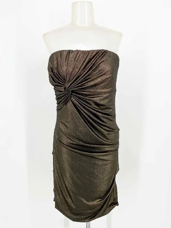 G by Guess Women's Bronze Strapless Metallic Ruched Holiday Size L Dress Sleeveless unclassified dresses