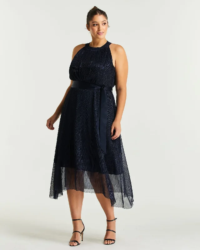 Gloria Belted Dress | Black/Navy Floral unclassified dresses