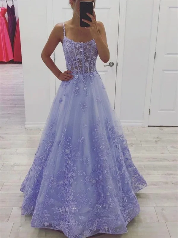 Gorgeous Lilac Lace Floral Long Prom Dresses, Lavender Lace Formal Evening Dresses with 3D Flowers SP2322 Office floral dresses