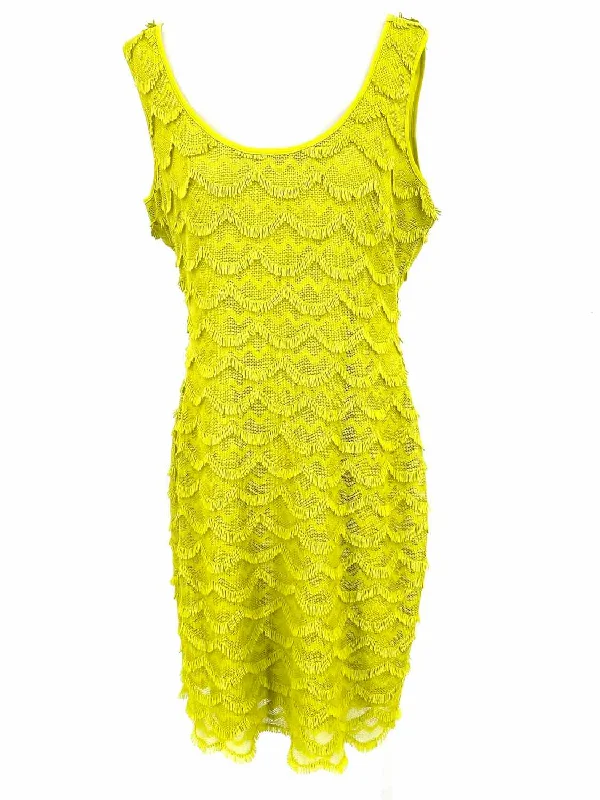 Guess Women's Neon Yellow sheath Polyester Textured Size 12 Dress Chiffon unclassified dresses