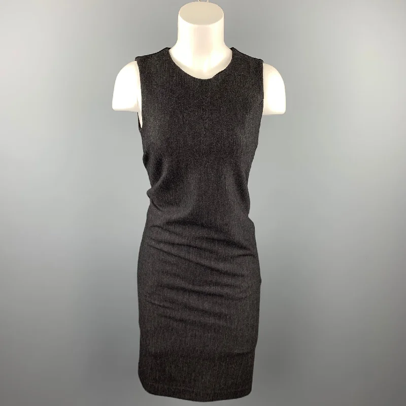 HALSTON Size 4 Charcoal Heather Virgin Wool Blend Sleeveless Sheath Dress High-low unclassified dresses