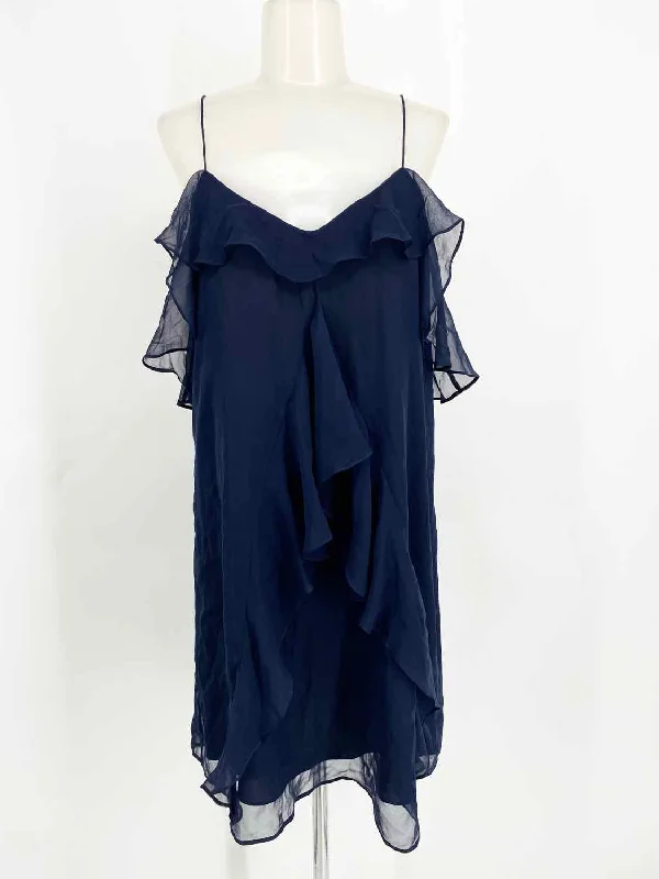 HAUTE HIPPIE Women's Navy Spaghetti Strap Silk Polyester Ruffled Size M Dress Luxury unclassified dresses