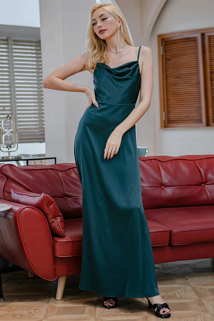 Hayley Sleeveless Chiffon Sheath/Column Natural Waist Spaghetti Straps Floor Length Bridesmaid Dresses Mesh unclassified dresses