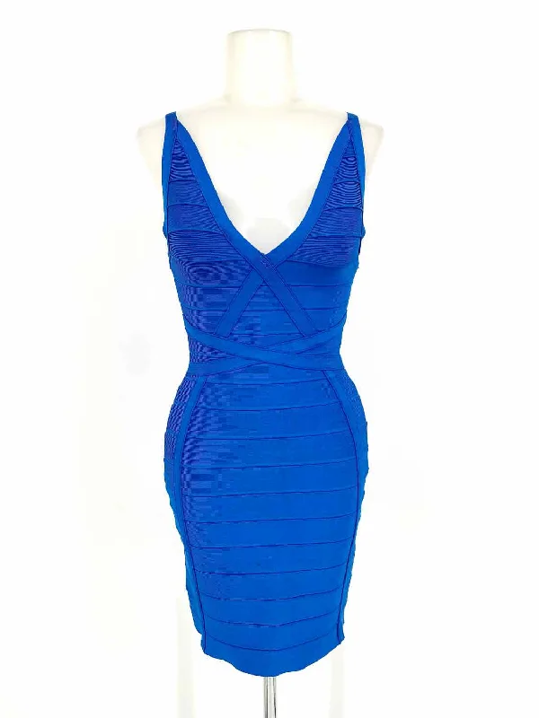 HERVE LEGER Women's Blue Bandage Ribbed Girls Night Out Size M Dress Designer unclassified dresses