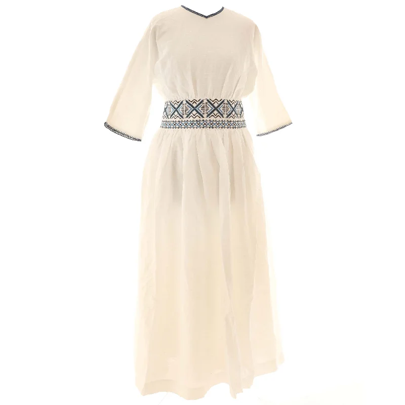 HEV White Embroidered Waist Dress Bright color unclassified dresses