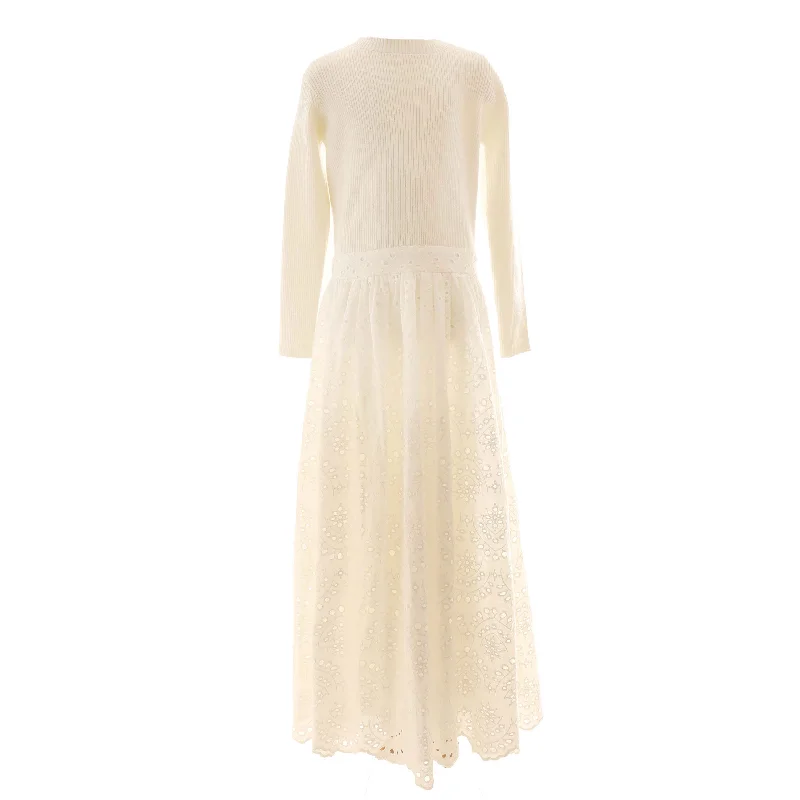 HEV White Knit To Eyelet Dress Designer unclassified dresses