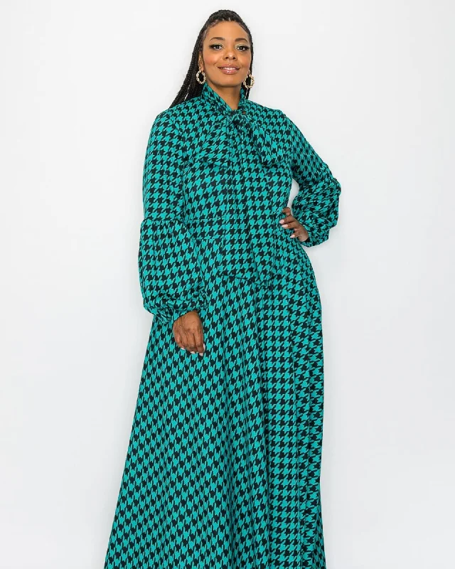 Houndstooth Bella Donna Dress | Emerald/Black Wrap unclassified dresses