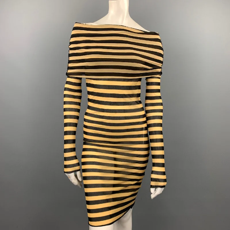 JEAN PAUL GAULTIER SS 2003 Size M Black & Taupe Polimide Turtleneck Striped Dress Budget-friendly unclassified dresses