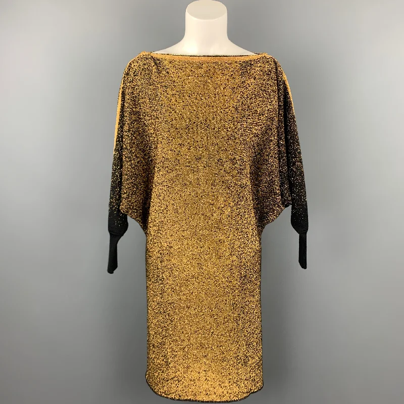 JEAN PAUL GAULTIER Size XS Gold & Black Metallic Wool Blend Shift Dress Long sleeve unclassified dresses