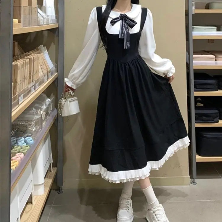 Korean Style Black Collar Dresses Off-shoulder unclassified dresses