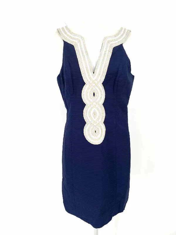 Lilly Pulitzer Women's Navy sheath Cotton Embellished Size 10 Dress Spring unclassified dresses