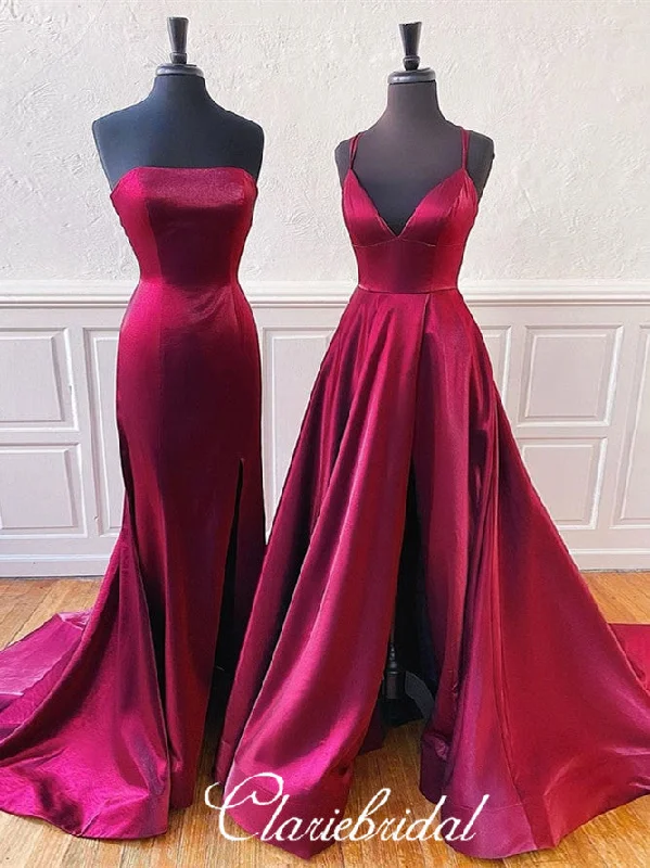 Lovely Plum Satin Prom Dresses, Slit Prom Dresses, Simple Prom Dresses, Affordable Prom Dresses Vintage unclassified dresses