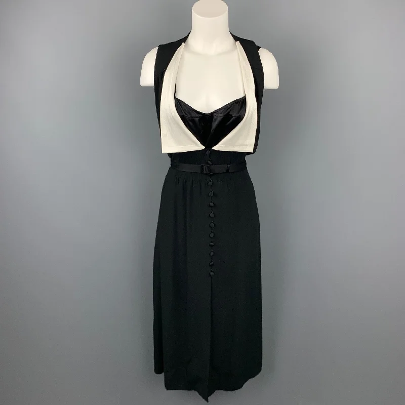 MARC JACOBS Size 6 Black & White Crepe Acetate / Viscose Sleeveless Belted Dress High-end unclassified dresses