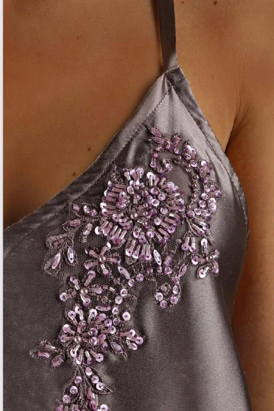 Taupe Satin Silk w/ Sequins