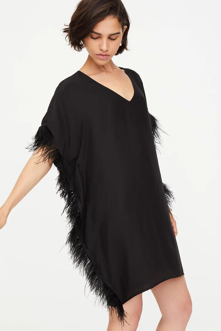 Maura Feather Dress (Black) A-line unclassified dresses