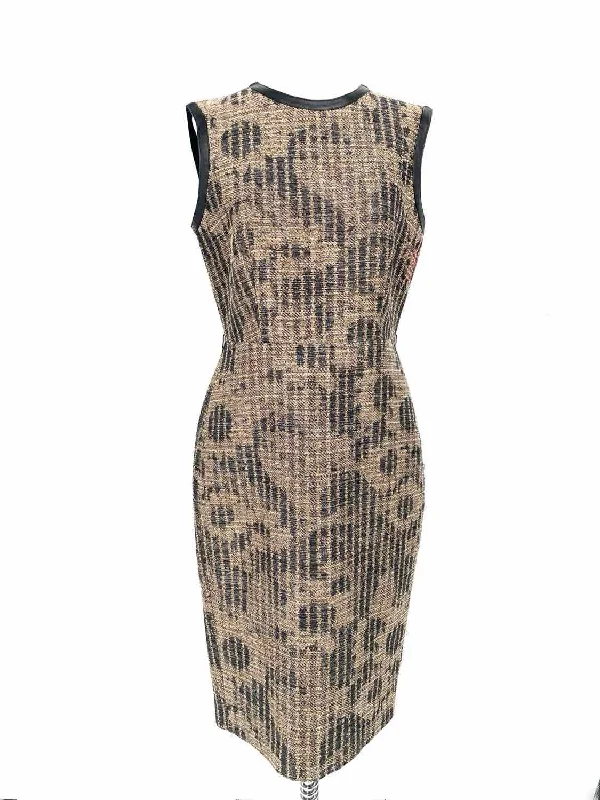 MaxMara Women's Brown/Black sheath Polyester Blend Tweed Size 8 Dress One-shoulder unclassified dresses