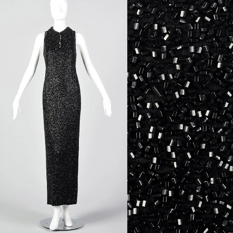 Medium Bob Mackie 1980s Heavily Beaded Black Dress Mesh unclassified dresses