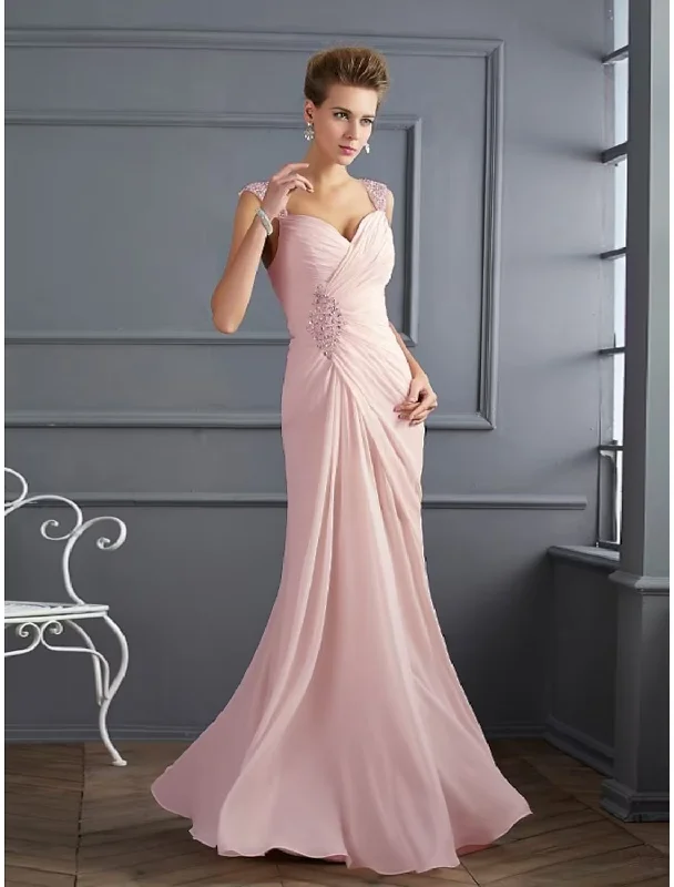 Mermaid / Trumpet Evening Gown Sparkle & Shine Dress Formal Floor Length Sleeveless Spaghetti Strap Chiffon with Rhinestone Ruched Off-shoulder unclassified dresses