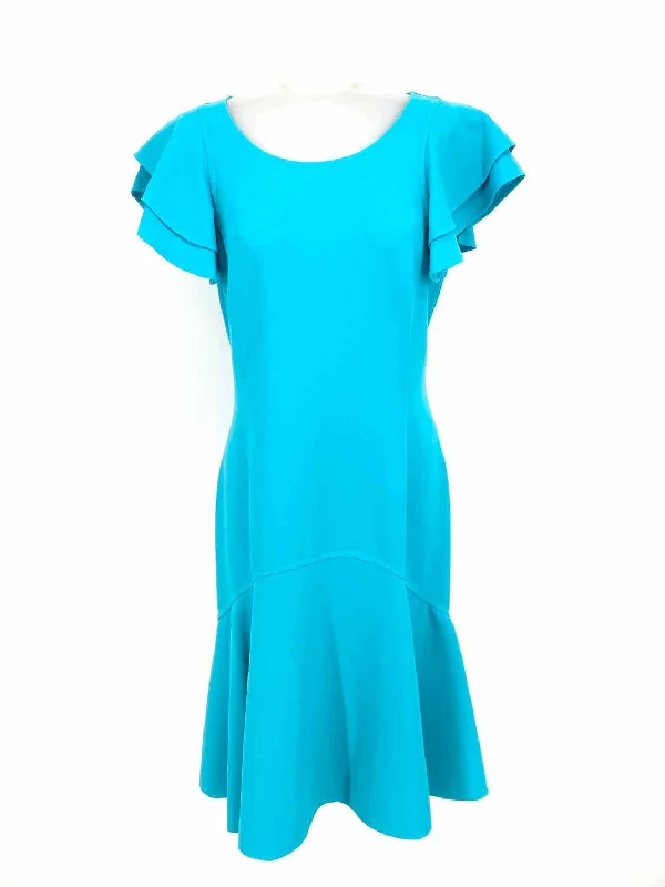 Michael Kors Collection Women's Aqua Drop Waist Ruffled Size 8 Dress Formal unclassified dresses