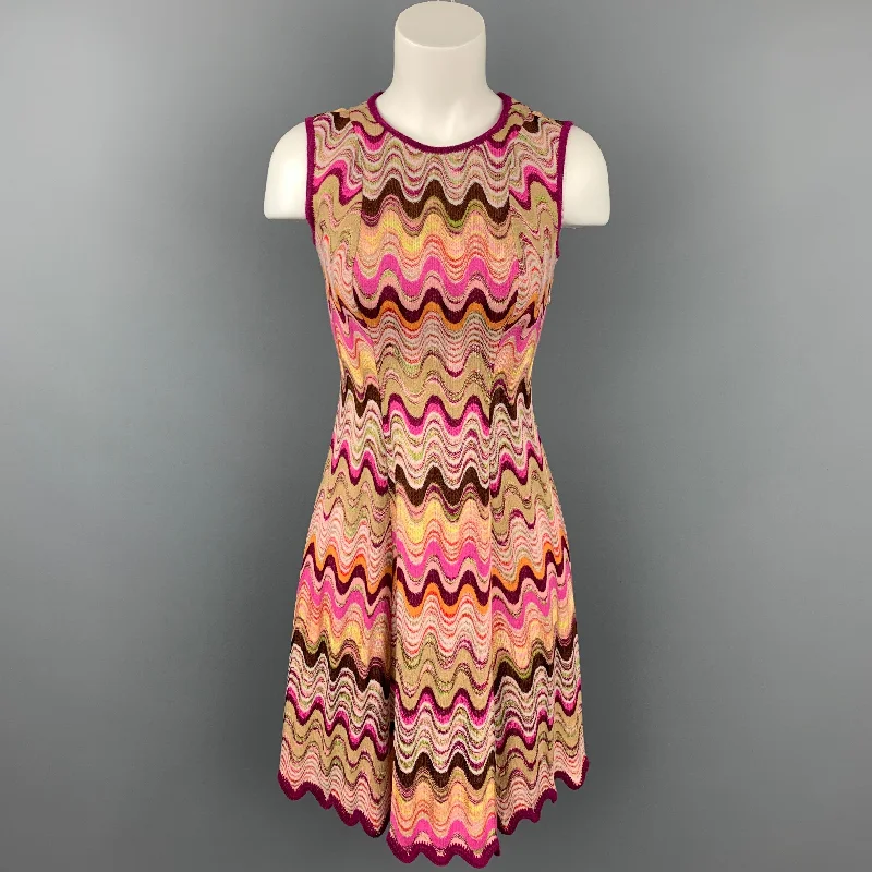 MISSONI Size 2 Fuchsia Multi-Color Zig Zag Rayon / Wool Sleeveless Dress Bold pattern unclassified dresses