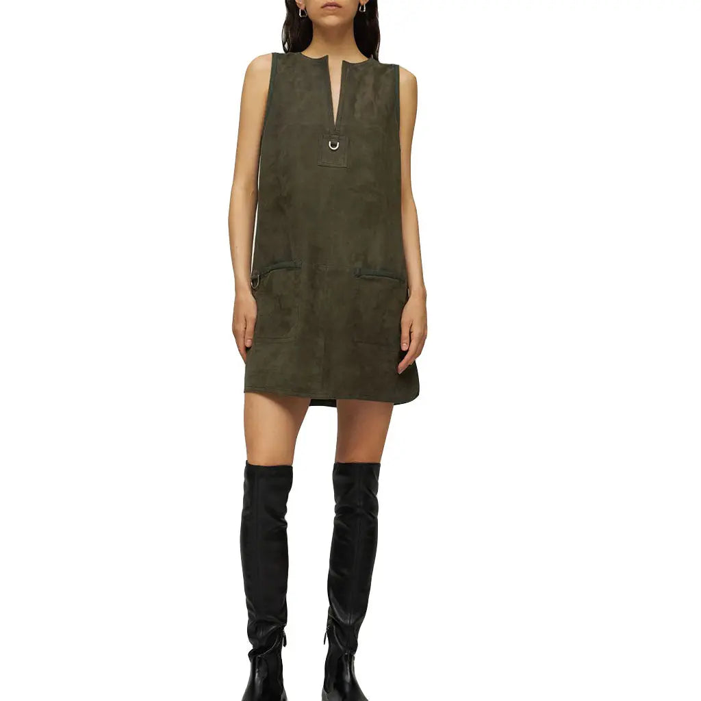 Mother Day Special Front Slit Suede Leather Dress Earthy tone unclassified dresses